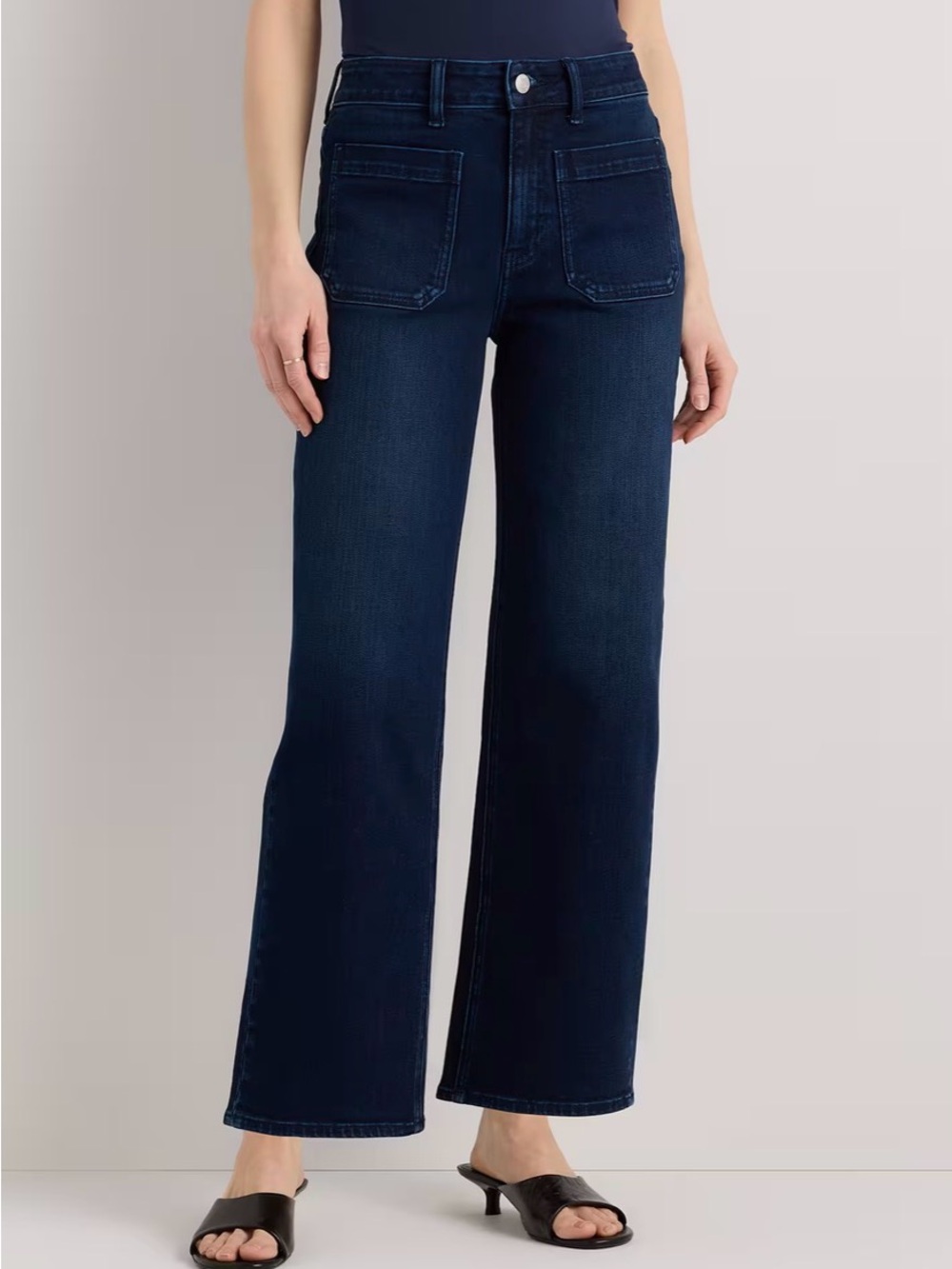 Quince Bella Stretch Patch Pocket Wide Leg Jeans Size 29 Midnight Blue